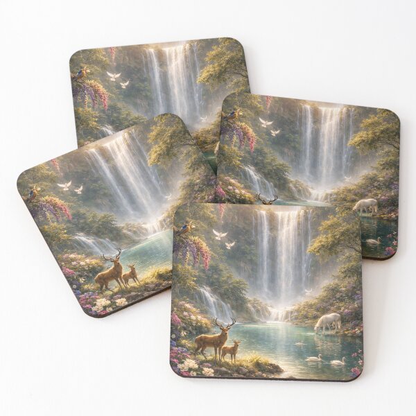 Item preview, Enchanted Waterfall Sanctuary – High Fantasy Realism Landscape Painting designed and sold by Pond21.