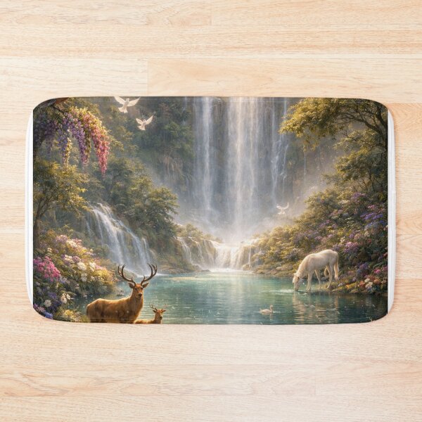 Item preview, Enchanted Waterfall Sanctuary – High Fantasy Realism Landscape Painting designed and sold by Pond21.