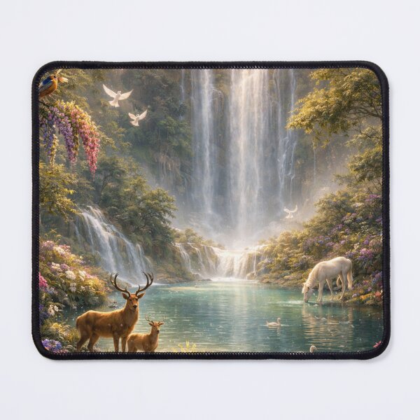 Item preview, Enchanted Waterfall Sanctuary – High Fantasy Realism Landscape Painting designed and sold by Pond21.