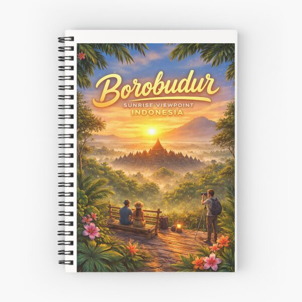 Item preview, Borobudur Sunrise Overlook – Magelang Buddhist Monument with Java's Mount Merapi in the Distance designed and sold by Places On Earth.