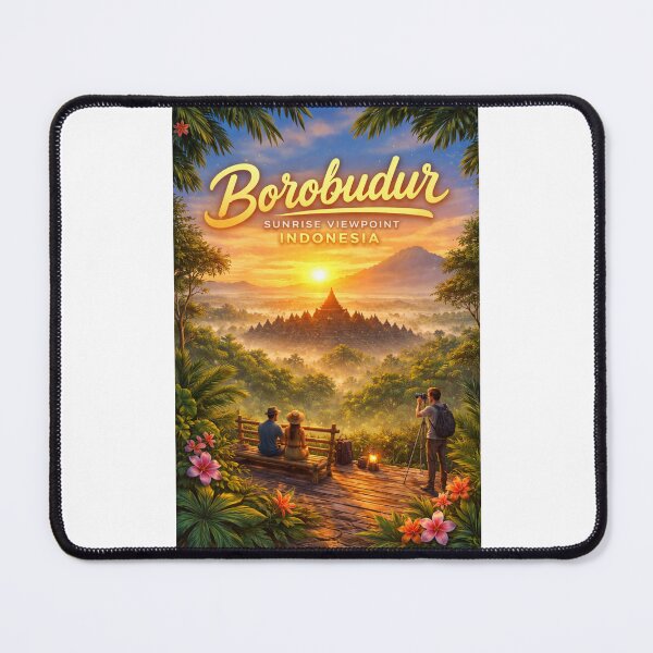 Item preview, Borobudur Sunrise Overlook – Magelang Buddhist Monument with Java's Mount Merapi in the Distance designed and sold by Places On Earth.