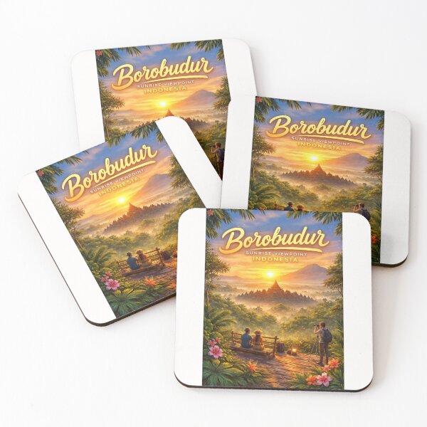Item preview, Borobudur Sunrise Overlook – Magelang Buddhist Monument with Java's Mount Merapi in the Distance designed and sold by Places On Earth.