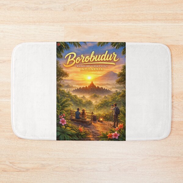 Item preview, Borobudur Sunrise Overlook – Magelang Buddhist Monument with Java's Mount Merapi in the Distance designed and sold by Places On Earth.