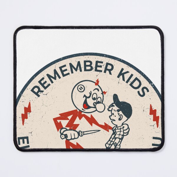 Item preview, Reddy Kilowatt vintage sparky, funny electrician, remember kids electricity will kill you, electric hazard warning, lineman hard hat designed and sold by CharmedVille.