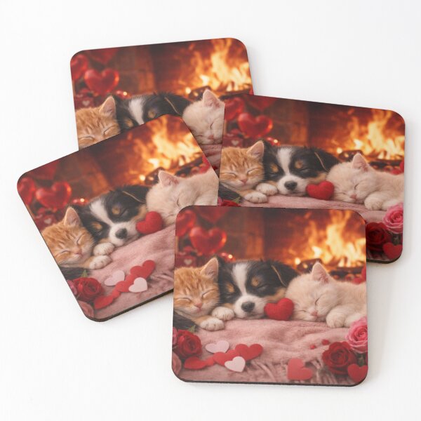 Item preview, Cute baby animals cuddle by the warm Valentine's Day fireplace. designed and sold by Cerberus-Art.