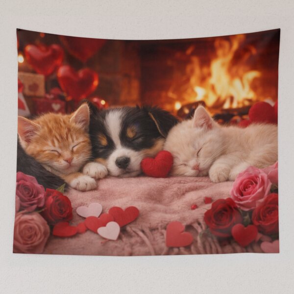 Item preview, Cute baby animals cuddle by the warm Valentine's Day fireplace. designed and sold by Cerberus-Art.