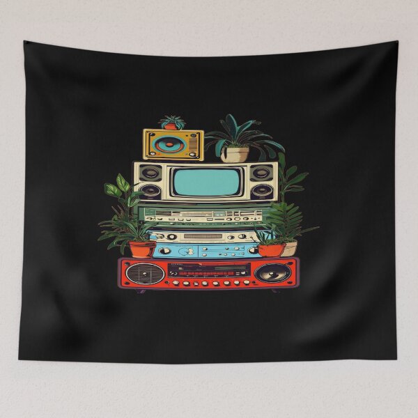 Item preview, Retro Tech Stack with Plants • Vintage Electronics Aesthetic • Colorful Home Decor Art Design designed and sold by Bright Nest Studio.