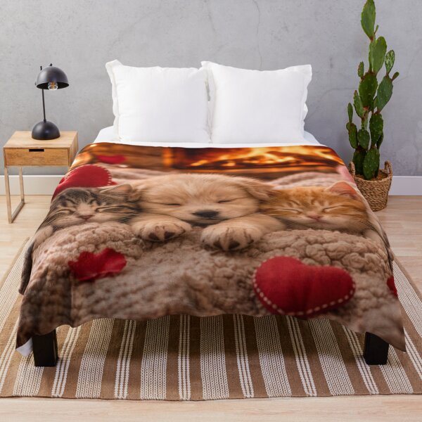 Item preview, Sleeping baby animals by a cozy Valentine's Day fireplace designed and sold by Cerberus-Art.