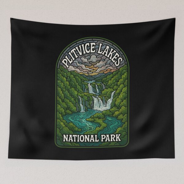 Item preview, Plitvice Lakes National Park Croatia Stained Glass Travel designed and sold by TomFrontierArt.