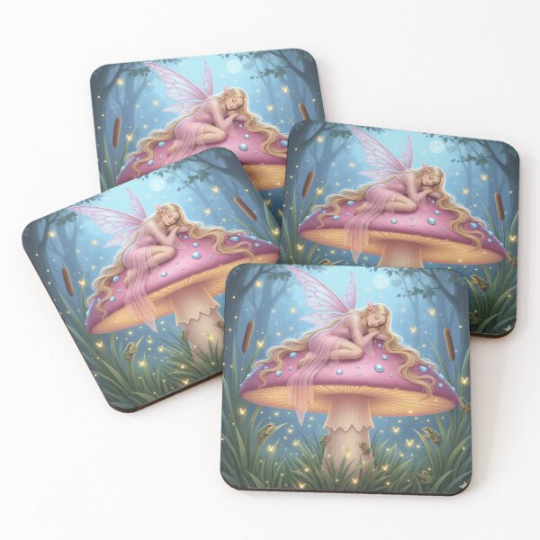 Item preview, Beautiful fairy sleeping on pink mushroom designed and sold by Fairy's and Dragons .
