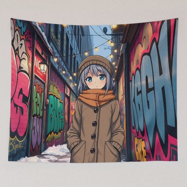 Item preview, Anime Girl in Winter Graffiti Street - Urban Art Scene designed and sold by Chibifaceneko.