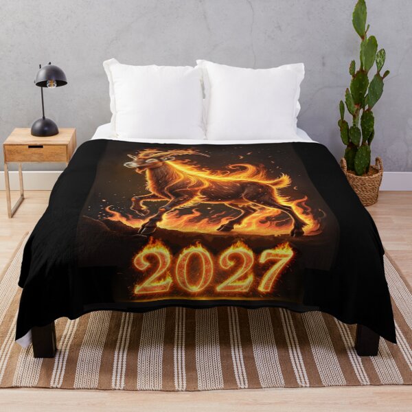 Item preview, 2027 Year of the Fire Goat, Fiery Goat,Happy New Year! fire on black background designed and sold by orthodox-icon.
