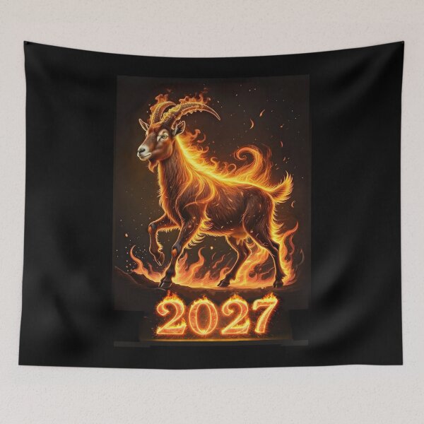 Item preview, 2027 Year of the Fire Goat, Fiery Goat,Happy New Year! fire on black background designed and sold by orthodox-icon.