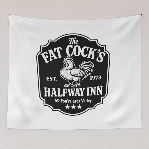 Item preview, Vintage Pub Sign Parody - The Fat Cock’s Halfway Inn - Retro Rooster Wall Art designed and sold by TheNyneShop.