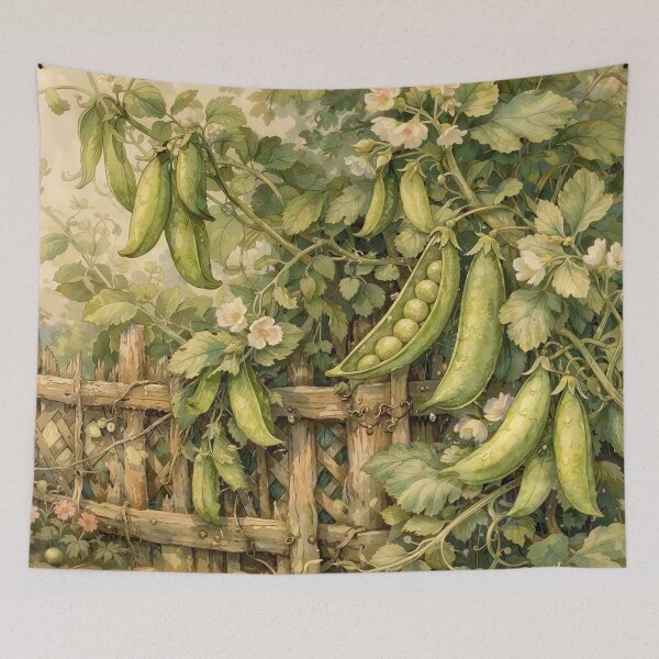 Item preview, Cottagecore Sugar Snap Peas Climbing the Fence designed and sold by M-Y-A-R-T-.