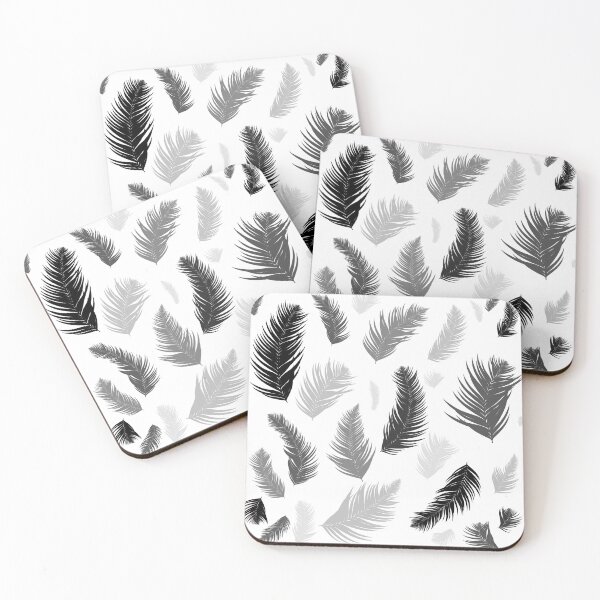 Item preview, Elegant Monochrome Feathers Pattern - Black and Grey Palm Fronds Abstract Art designed and sold by LYAN-STORE.