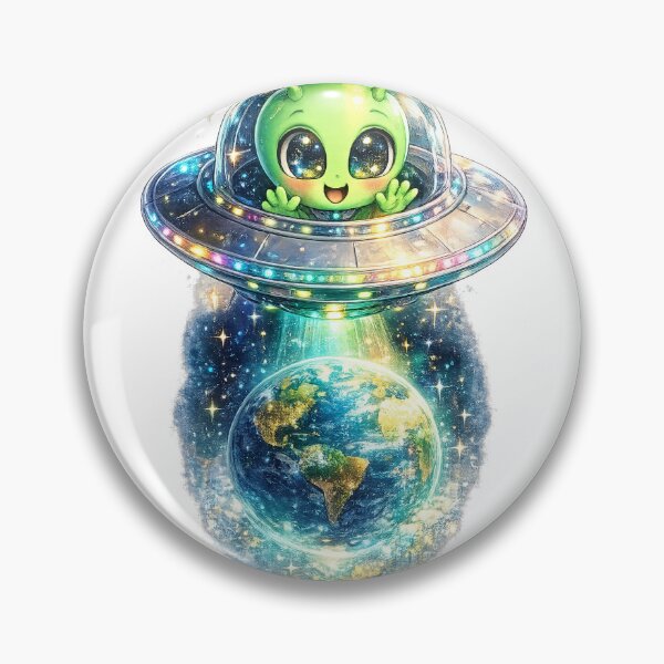Item preview, Joyful alien in a glowing UFO admiring Earth. designed and sold by SpicyWind.