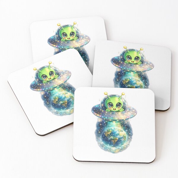 Item preview, Joyful alien in a glowing UFO admiring Earth. designed and sold by SpicyWind.