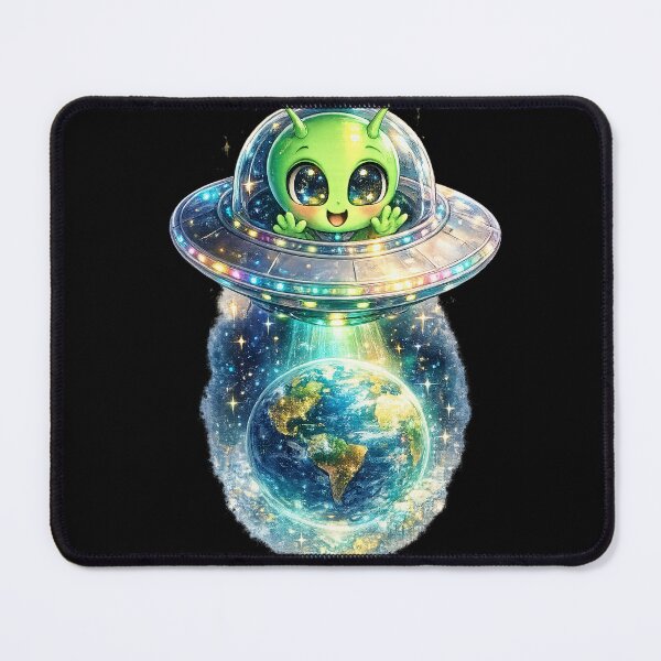 Item preview, Joyful alien in a glowing UFO admiring Earth. designed and sold by SpicyWind.