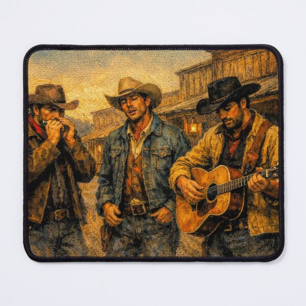 Item preview, Three Cowboys Playing Music on a Western Street designed and sold by acceleratorhams.