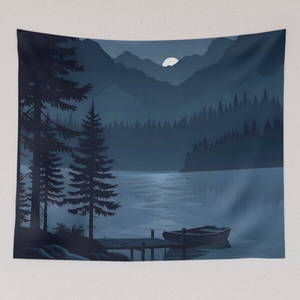 Item preview, Night Lake Moonlight Pine Tree Cinematic designed and sold by avwear.