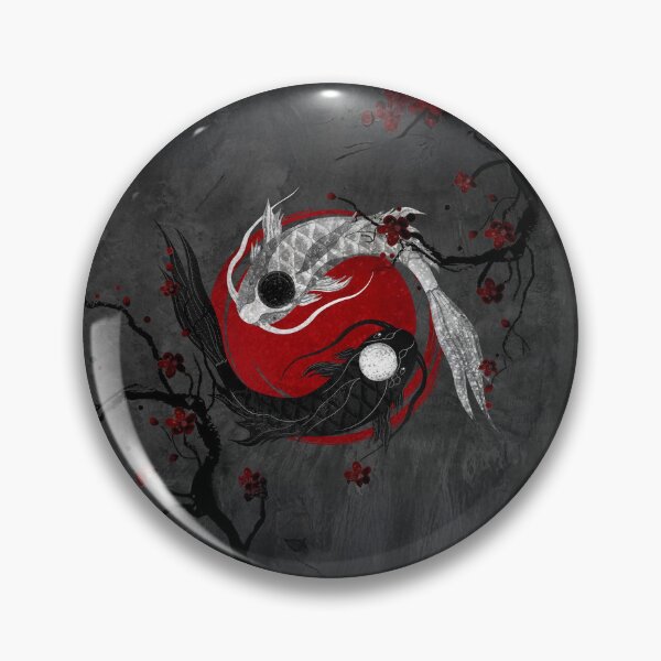Item preview, Yin Yang Koi Fish Wall Decor, Red Sun Japanese Ink, Anime black art designed and sold by CharmedVille.