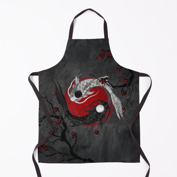Item preview, Yin Yang Koi Fish Wall Decor, Red Sun Japanese Ink, Anime black art designed and sold by CharmedVille.
