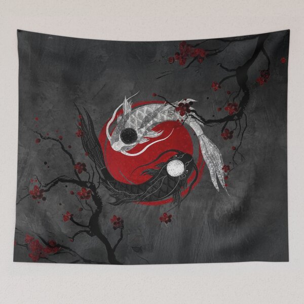 Item preview, Yin Yang Koi Fish Wall Decor, Red Sun Japanese Ink, Anime black art designed and sold by CharmedVille.