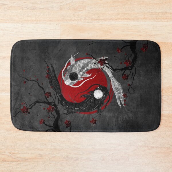 Item preview, Yin Yang Koi Fish Wall Decor, Red Sun Japanese Ink, Anime black art designed and sold by CharmedVille.