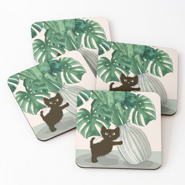 Item preview, Playful Cat with Monstera Vase designed and sold by FlowerFolie.