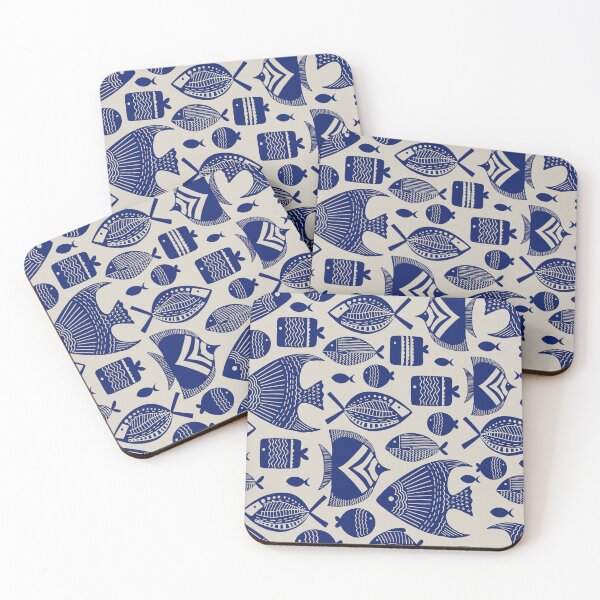 Item preview, Scandinavian Blue Fish Seamless Pattern – Nordic Folk Art Coastal Ocean Design designed and sold by Retro Street Studios.