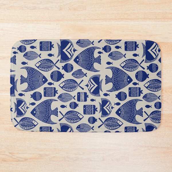 Item preview, Scandinavian Blue Fish Seamless Pattern – Nordic Folk Art Coastal Ocean Design designed and sold by Retro Street Studios.