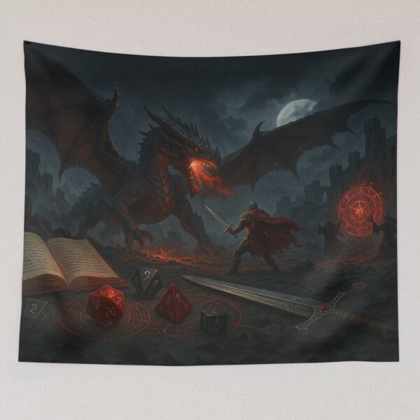 Item preview, Epic Dragon Battle, Dark Fantasy RPG Art, dnd mth playmat play mat designed and sold by CharmedVille.