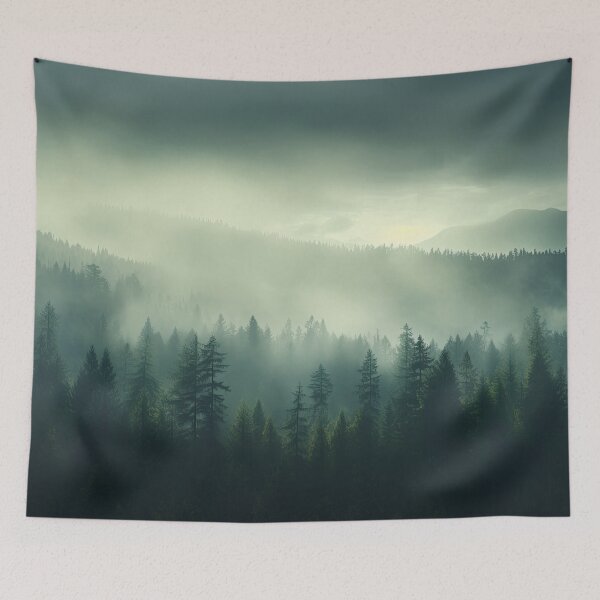 Item preview, Misty Pine Forest Landscape, Moody Green Mountain Fog, Dark Green Nature designed and sold by CharmedVille.
