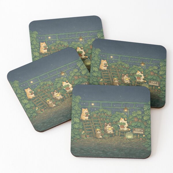 Item preview, Cute Cat Garden Night Greenhouse Cozy Cottagecore, Kawaii Anime Cats designed and sold by CharmedVille.