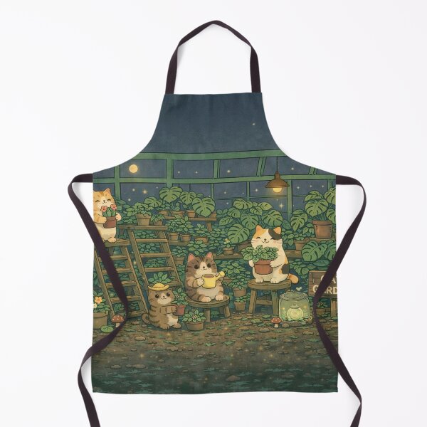 Item preview, Cute Cat Garden Night Greenhouse Cozy Cottagecore, Kawaii Anime Cats designed and sold by CharmedVille.