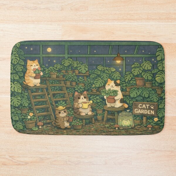 Item preview, Cute Cat Garden Night Greenhouse Cozy Cottagecore, Kawaii Anime Cats designed and sold by CharmedVille.