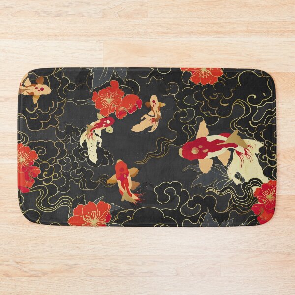 Item preview, red gold koi fish floral japanese pattern, Aesthetic play mat deskpad designed and sold by CharmedVille.
