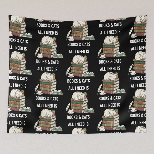 Item preview, All I Need Is Books & Cats Cozy Reading Design | Sleeping Cat & Bookworm Art designed and sold by FreeArt2.