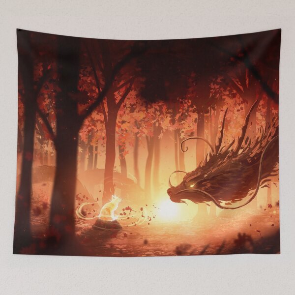 Item preview, fiery forest dragon fantasy autumn woodland glowing spirit cinematic dark mythology designed and sold by CharmedVille.