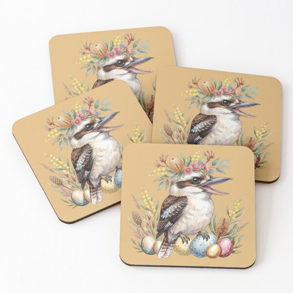Item preview, Australian Easter Kookaburra with Native Wildflowers & Pastel Eggs – Cute Boho Wildlife Art designed and sold by Wennebabs.