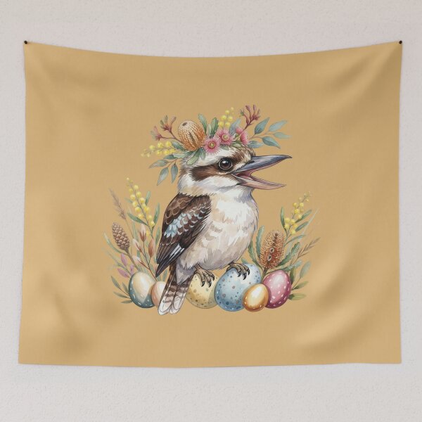 Item preview, Australian Easter Kookaburra with Native Wildflowers & Pastel Eggs – Cute Boho Wildlife Art designed and sold by Wennebabs.