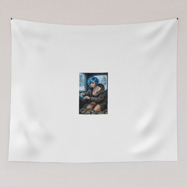 Item preview, cipher blue haired hacker in winter blizzard designed and sold by CathryneDelamort.