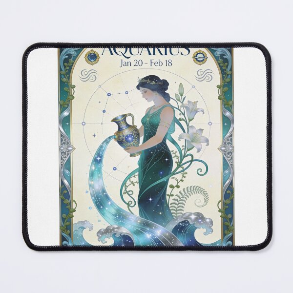 Item preview, Aquarius Zodiac Art Nouveau Poster designed and sold by apixelwall.