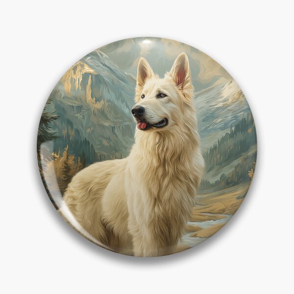 Item preview, White Swiss Shepherd Dog in Mountains designed and sold by PetsArt.