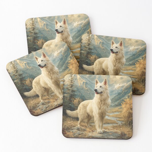 Item preview, White Swiss Shepherd Dog in Mountains designed and sold by PetsArt.