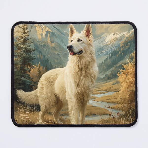 Item preview, White Swiss Shepherd Dog in Mountains designed and sold by PetsArt.