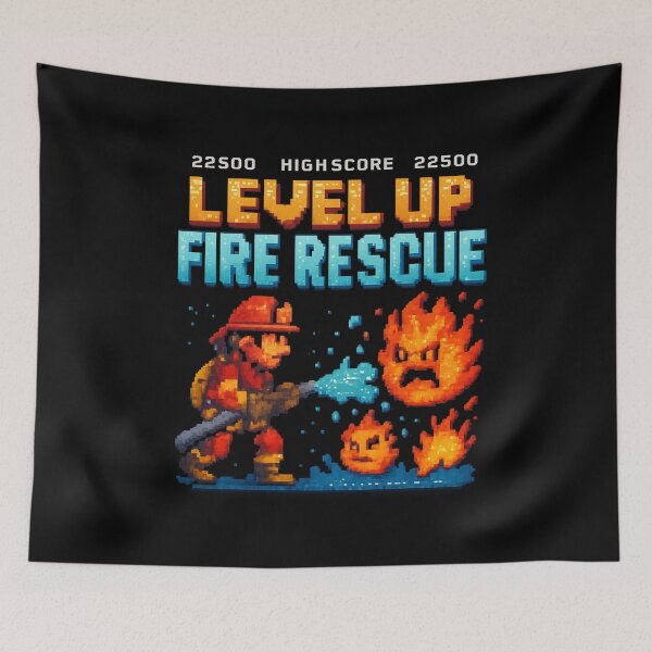 Item preview, LEVEL UP FIRE RESCUE - Retro Pixel Arcade Firefighter Design designed and sold by MKreative Studio.