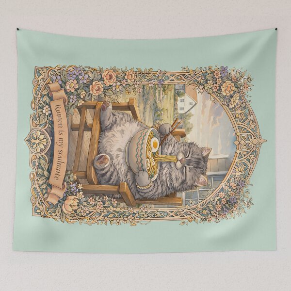 Item preview, Vintage Style Fluffy Cat Ramen Soulmate Comfort Art designed and sold by BorgSpareParts.