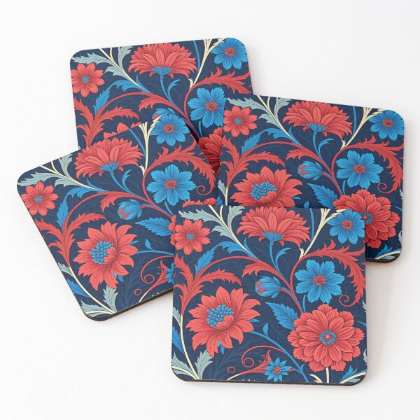 Item preview, Red and Blue Flowers – Beige Ornamental Seamless Pattern designed and sold by Erik Visnievskij.